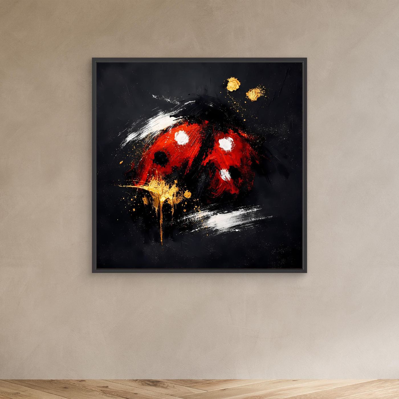 Leinwand Abstrakter Marienkäfer in Rot und Gold | Modernes Tier Wandbild