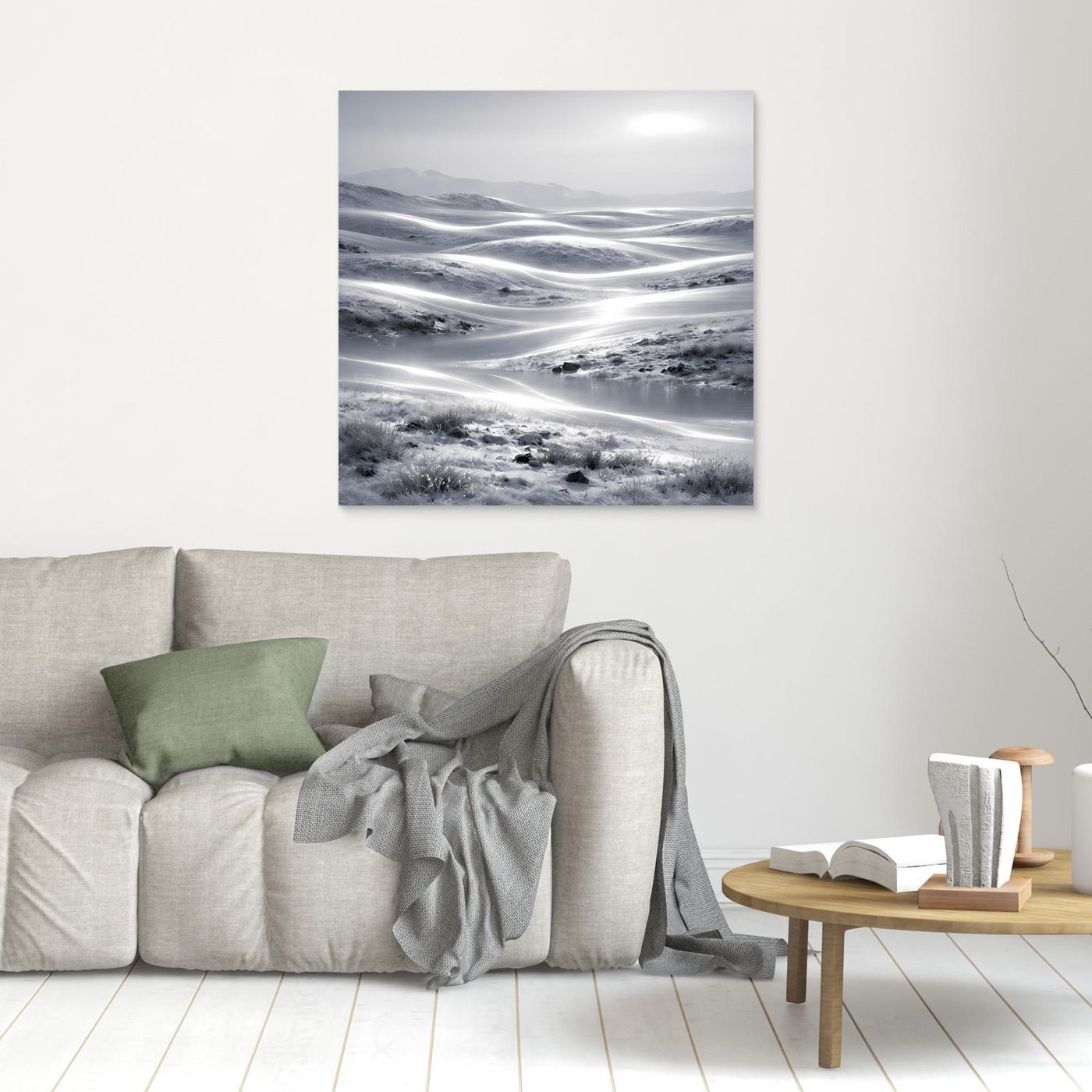 Leinwandbild Winterlandschaft, kleiner Rahmenloser Druck mit schneebedeckten Hügeln