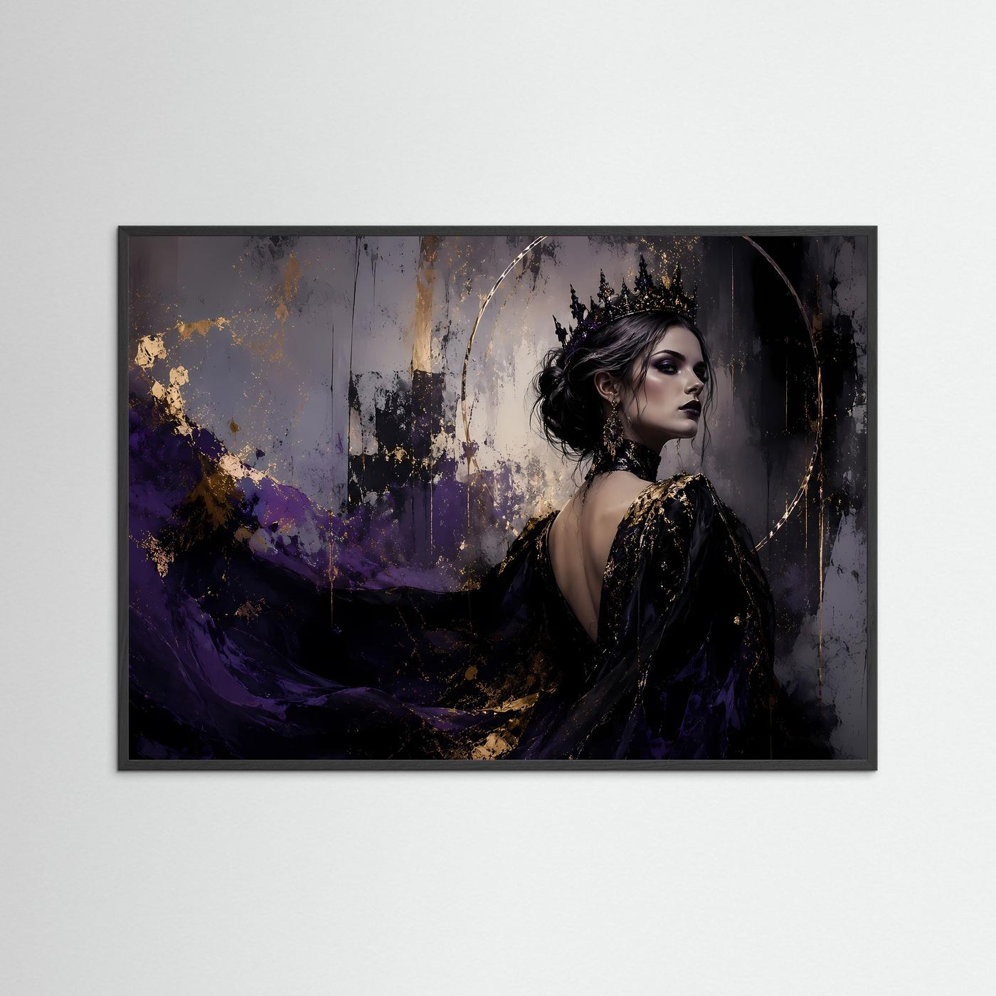 Gothic Queen & Dunkle Eleganz | Fantasy Königin Poster mit Gold- und Violett-Akzenten