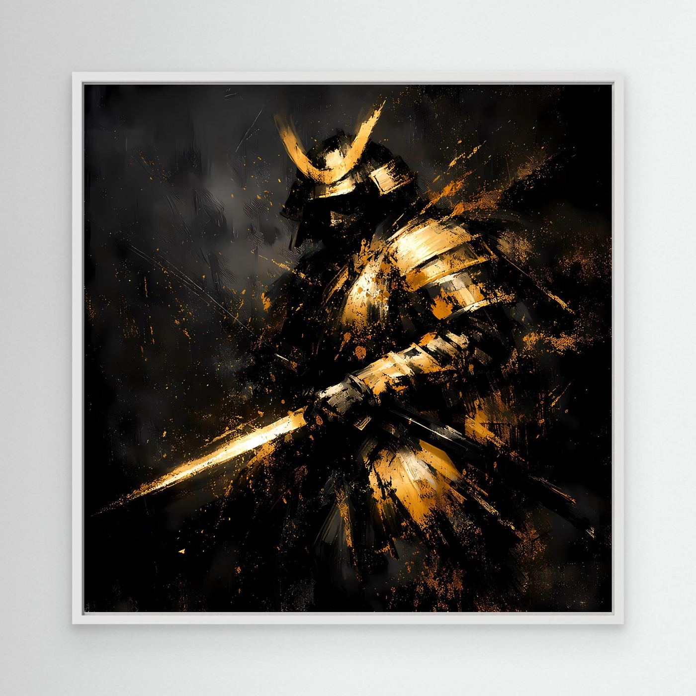 Leinwand Abstrakter Goldener Samurai | Modernes Japanisches Krieger Wandbild