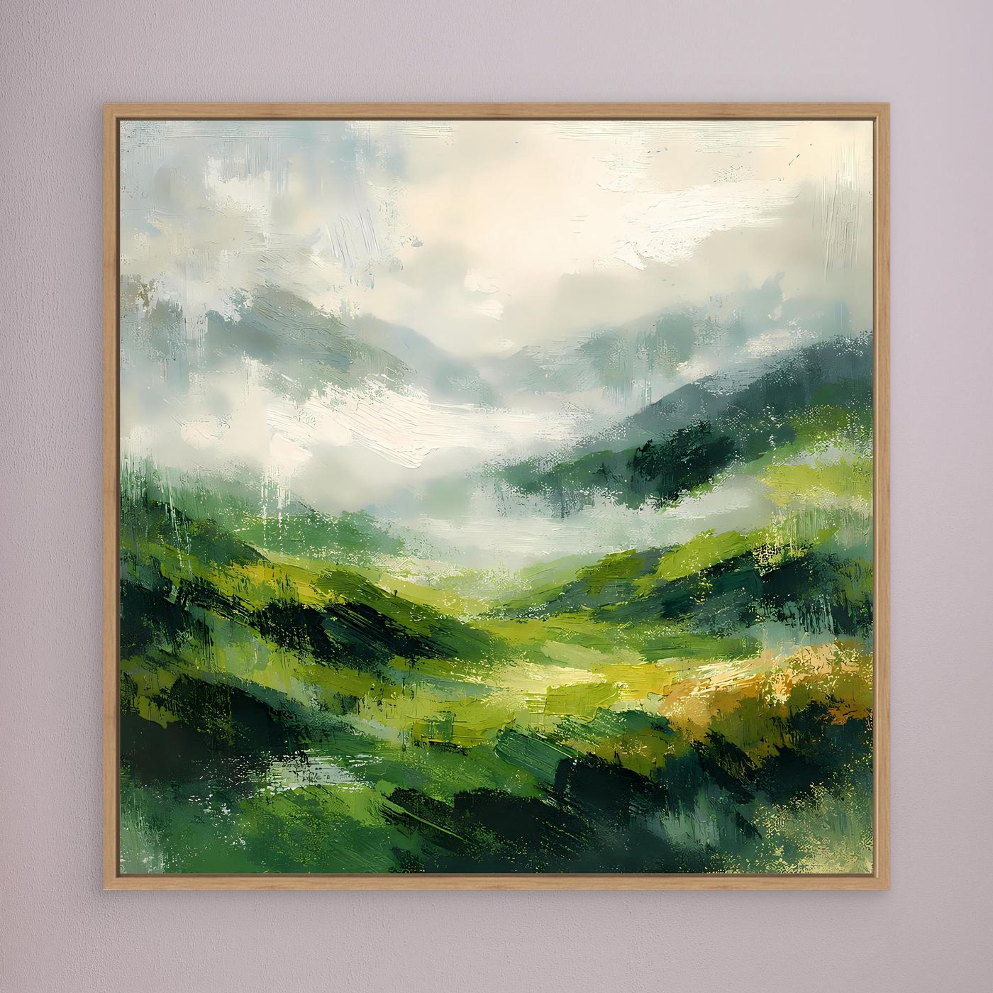 Leinwand Abstraktes Hügellandschaft Gemälde | Modernes Grünes Tal Wandbild Natur