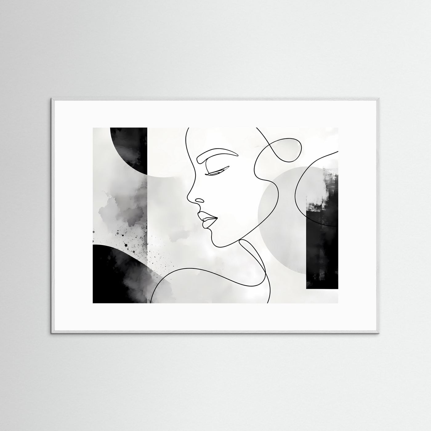 Minimalistisches One Line Gesicht Wandbild | Schwarz Weiß Line Art Poster | Modernes Frauenportrait | Skandinavische Boho Kunst | Abstrakte Leinwand