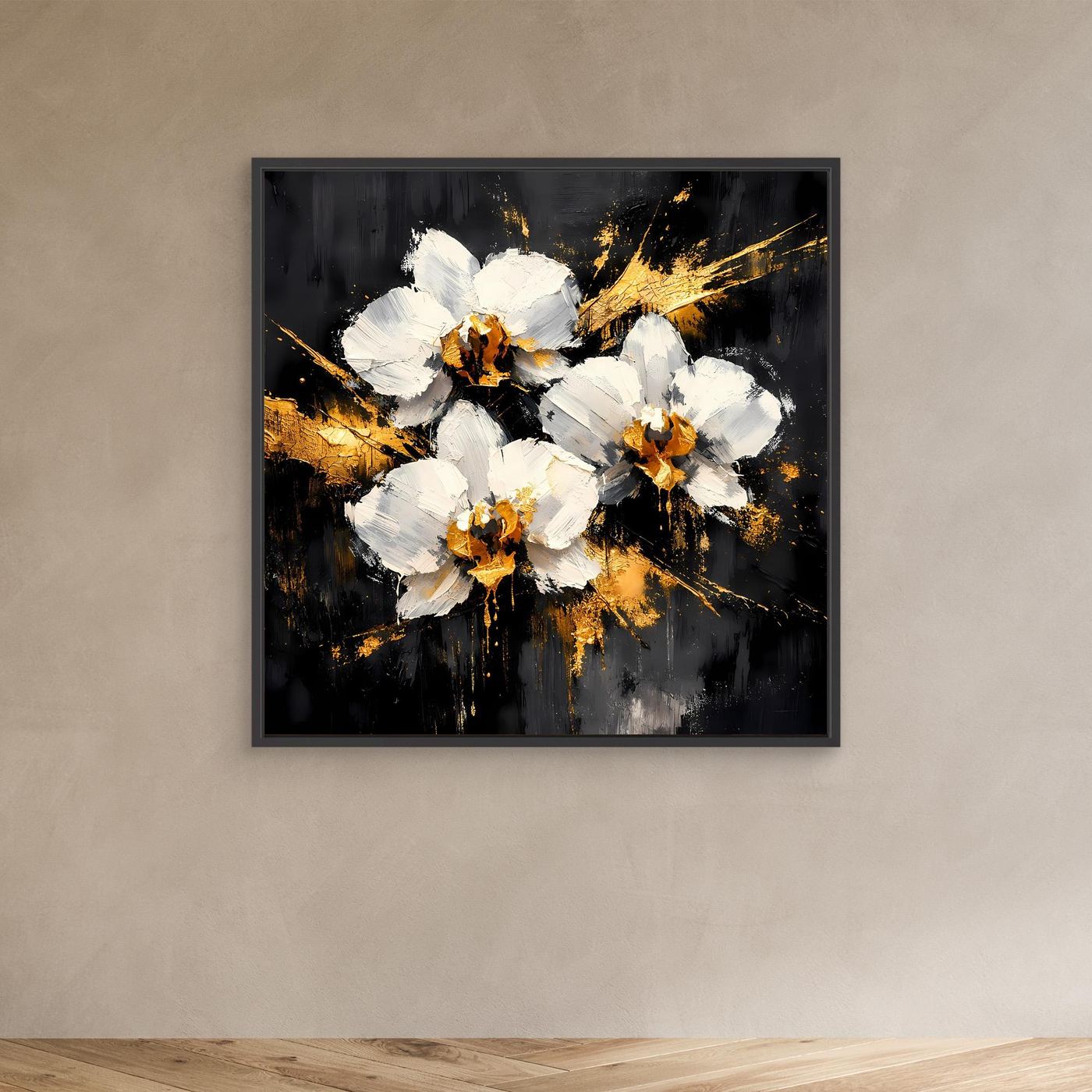 Leinwand Elegante Orchideen in Weiß und Gold | Modernes Abstraktes Blumen Wandbild