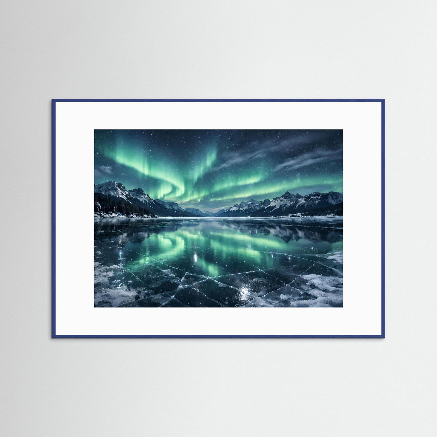 Magisches Nordlicht über dem Eissee | Panorama Aurora & Winter Poster Querformat