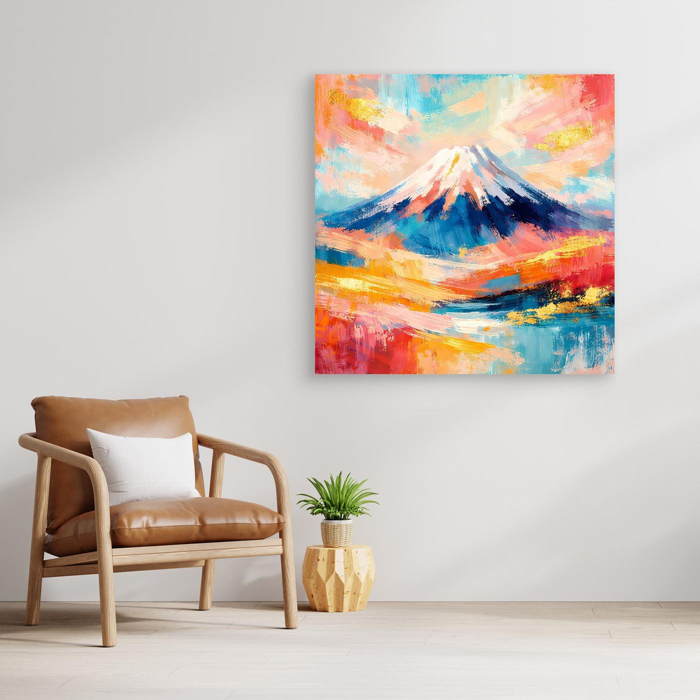 Leinwandbild mit abstraktem Mount-Fuji, bunte Berglandschaft, ohne Rahmen