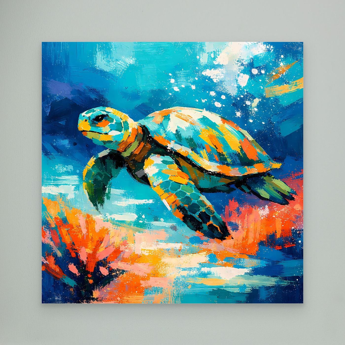 Leinwand-Wandbild mit farbiger Meeresschildkröte, ungerahmt