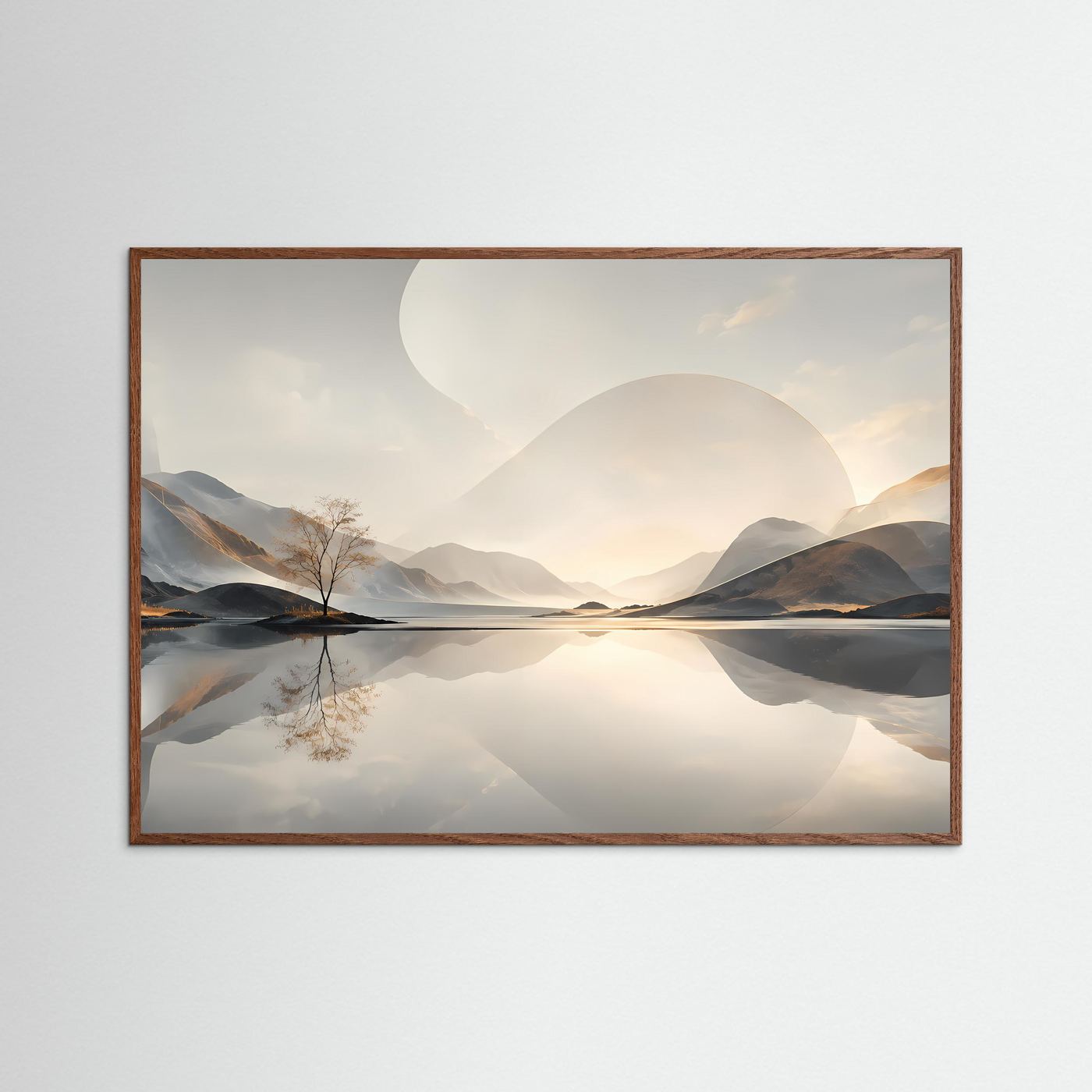 Minimalistische Berglandschaft Poster | Abstrakte Natur Landschaft Wandbild | Spiegelnder See | Modernes Panorama | Premium Leinwand Wall Art