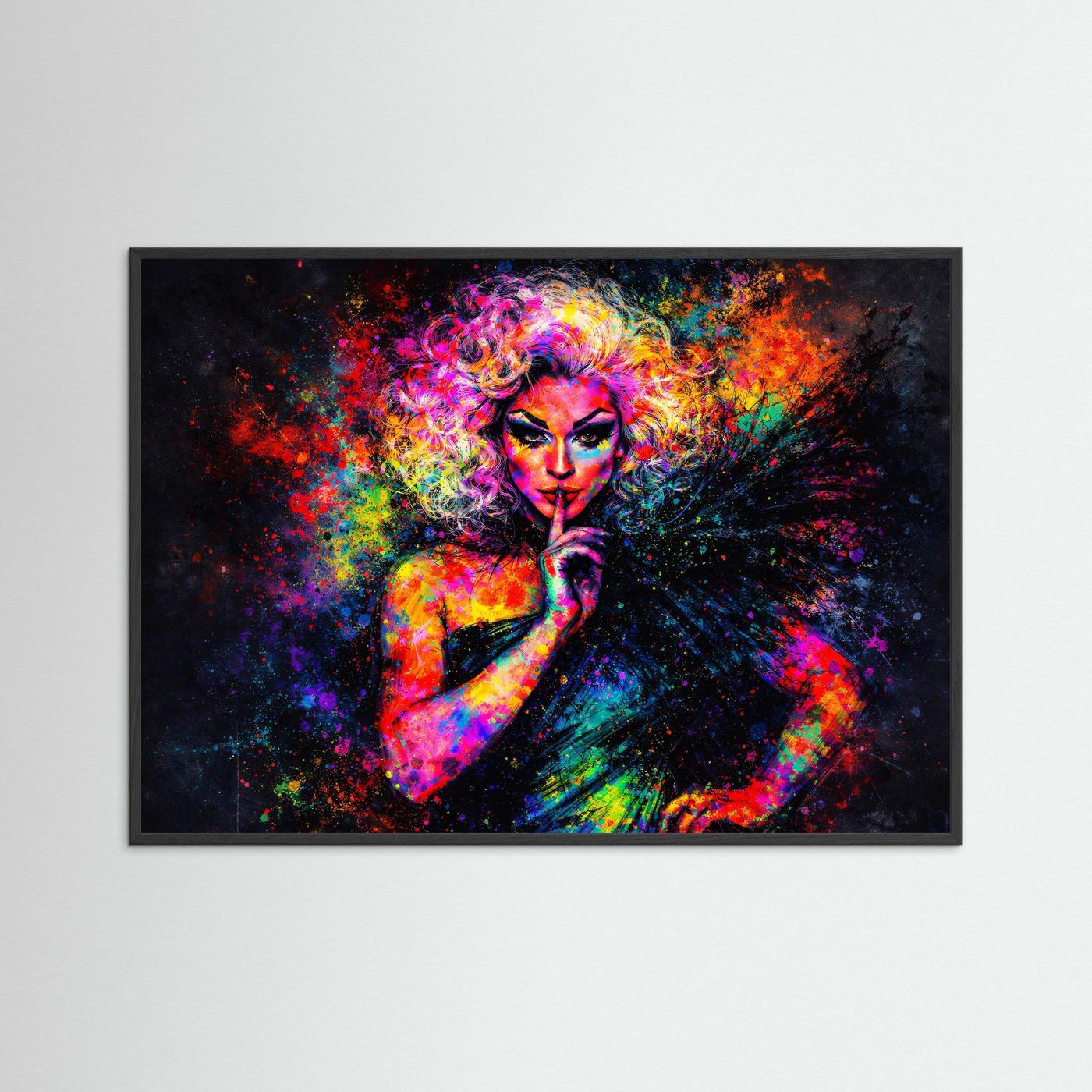 Glamouröse Drag Queen im Farbexplosion-Stil | Pop-Art Porträt Poster Querformat