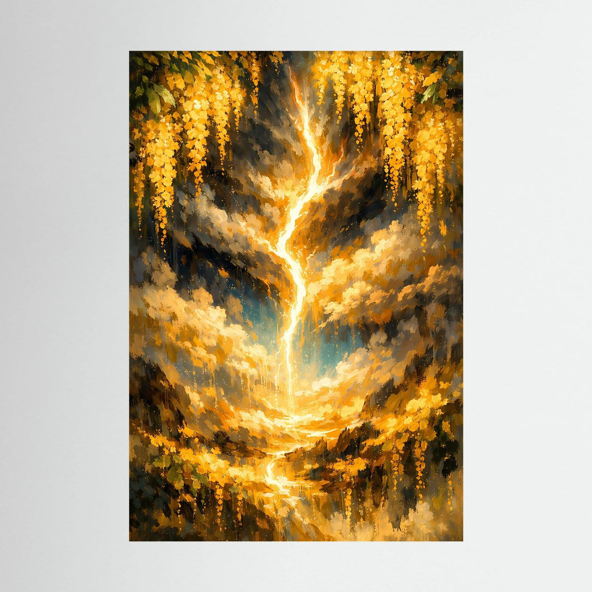 Poster mit leuchtendem goldenen Lebensbaum-Motiv, dunkler Hintergrund, ohne Rahmen