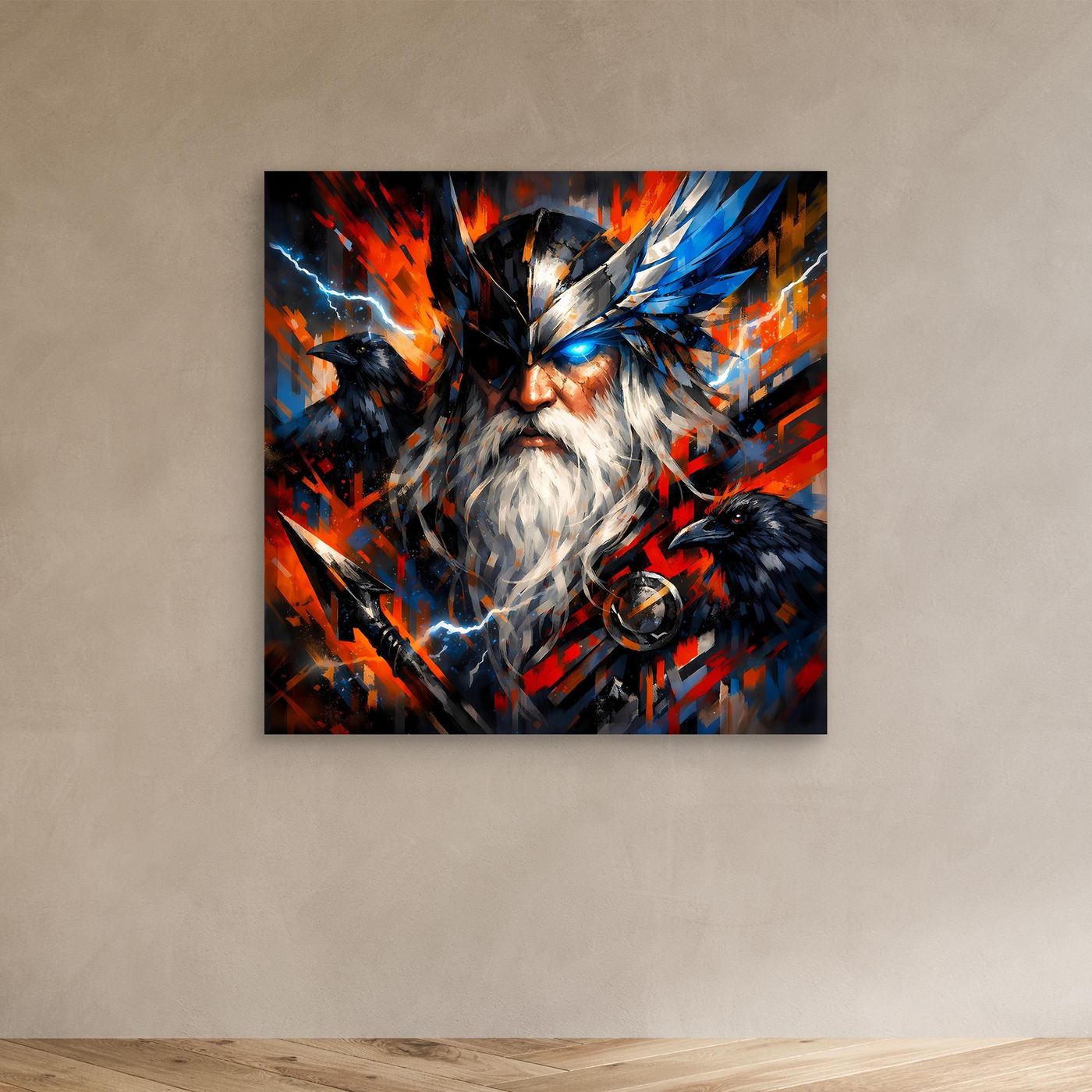 Leinwand Odin der Göttervater mit Raben | Modernes Nordisches Mythologie Wandbild