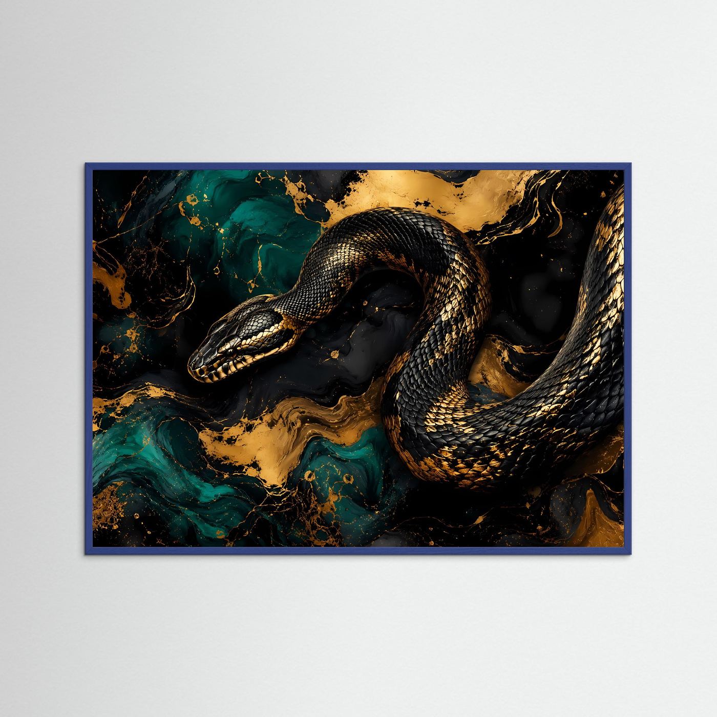 Majestätische Schlange in Gold & Schwarz | Modernes Wandbild mit Fluid Art & Tier-Motiv