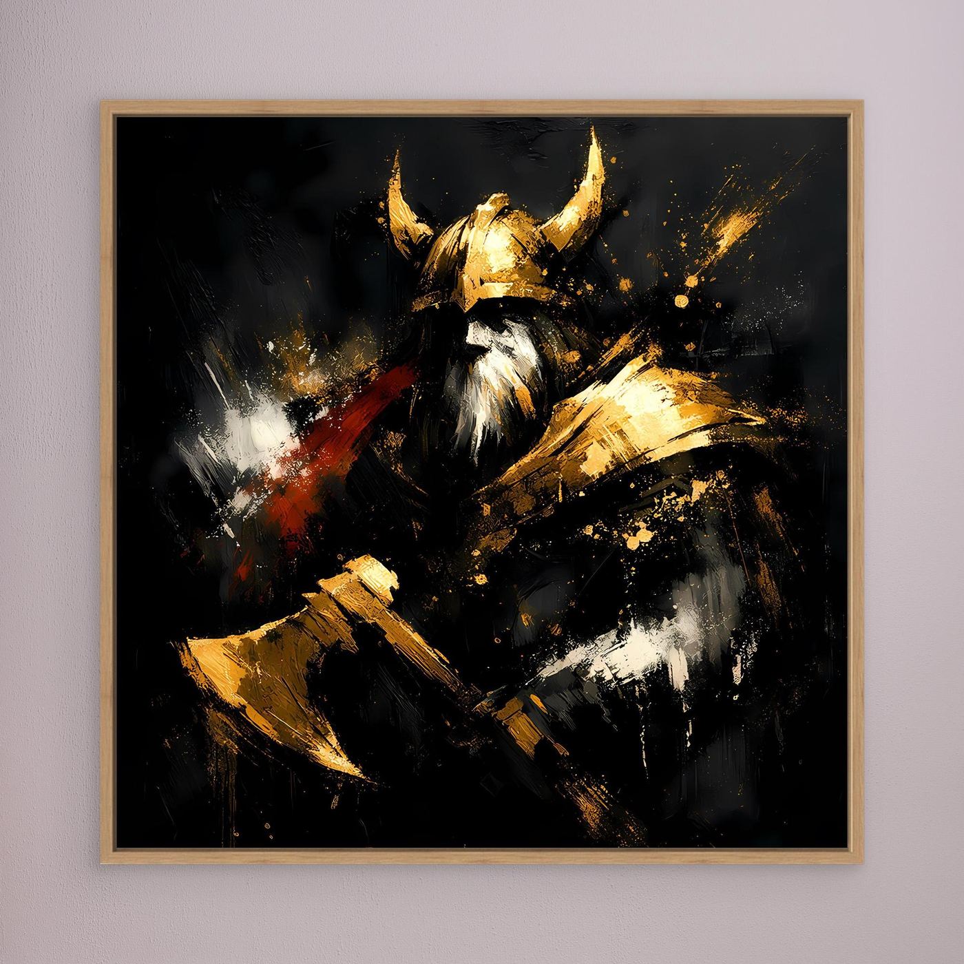 Leinwand Goldener Wikinger Krieger | Abstraktes Nordmann Wandbild Modern
