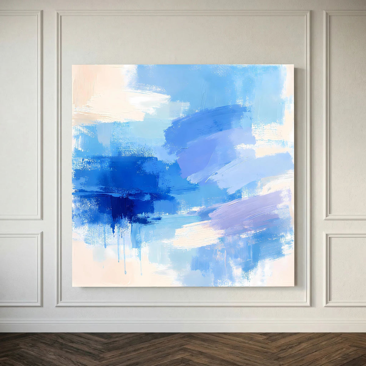Leinwand Abstrakte Blaue Pinselstriche | Modernes Minimalistisches Wandbild Meer