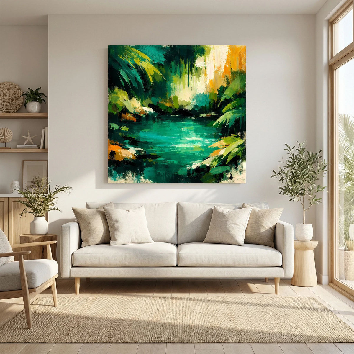 Leinwand Abstraktes Dschungelgewässer | Modernes Urwald Wandbild Smaragdgrün