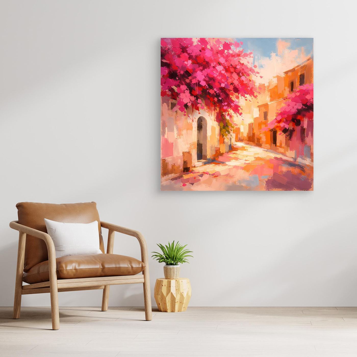 Leinwand Mediterrane Gasse im Blütenrausch | Abstraktes Italien Wandbild