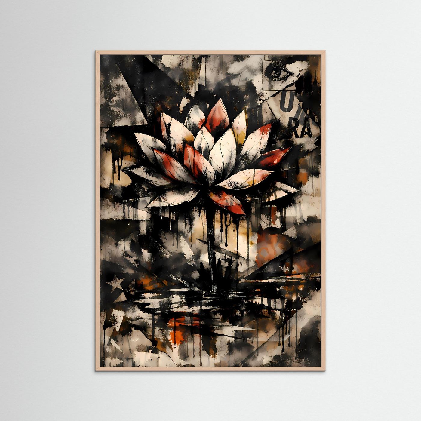 Die Kunst der Erleuchtung | Luxuriöses Lotusblüten Poster in Terrakotta, Creme & Schwarz | Abstraktes Kunstposter Hochformat