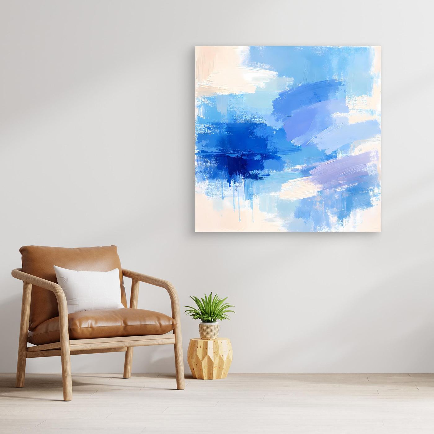 Leinwand Abstrakte Blaue Pinselstriche | Modernes Minimalistisches Wandbild Meer