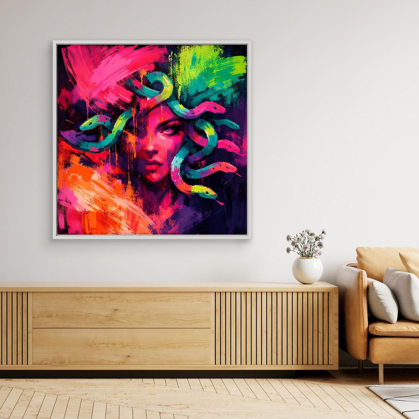 Leinwandbild Abstrakte Medusa im Neon-Stil | Moderner Mythos