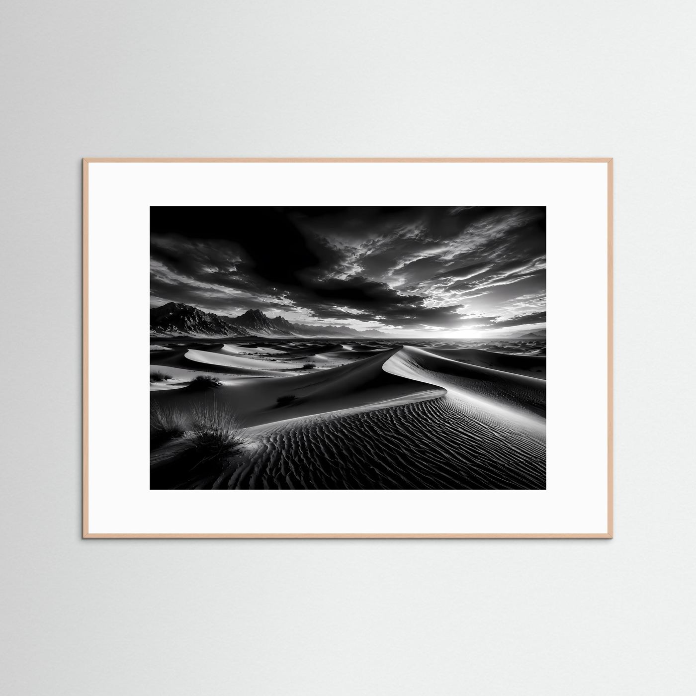 Schwarz Weiß Wüste Poster | Dünen Landschaft Wandbild | Monochrome Naturkunst | Minimalistische Wüstenfotografie | Fine Art Kunstdruck