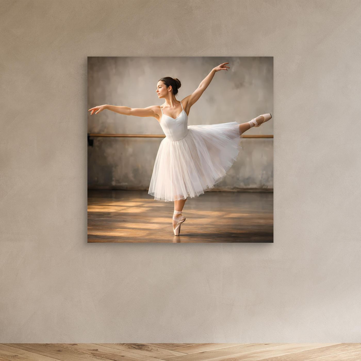 Ballett-Leinwandbild mit Ballerina im weißen Tutu ohne sichtbaren Rahmen