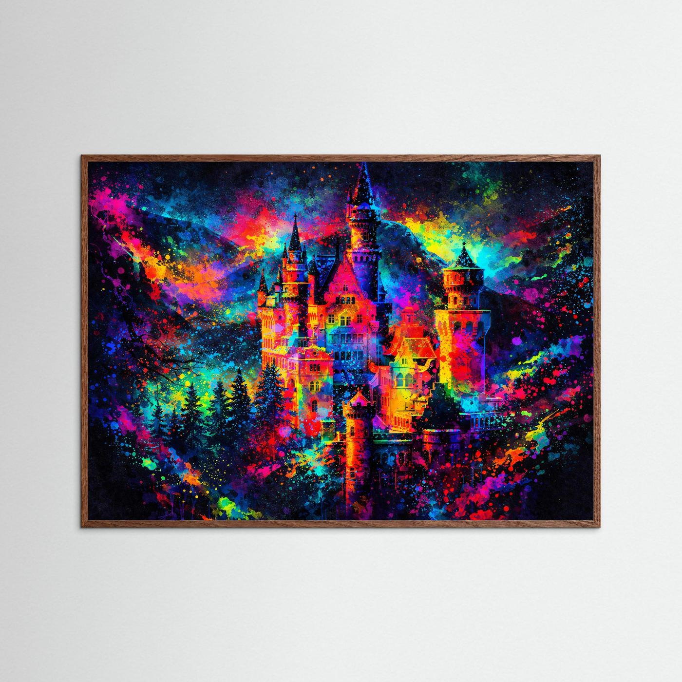 Farbenfrohes Märchenschloss im Farbrausch | Modernes Schloss Poster Querformat