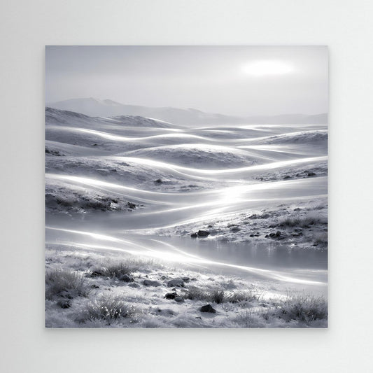 Leinwandbild Winterlandschaft ohne Rahmen, grau-blauer Schnee mit sanften Hügeln