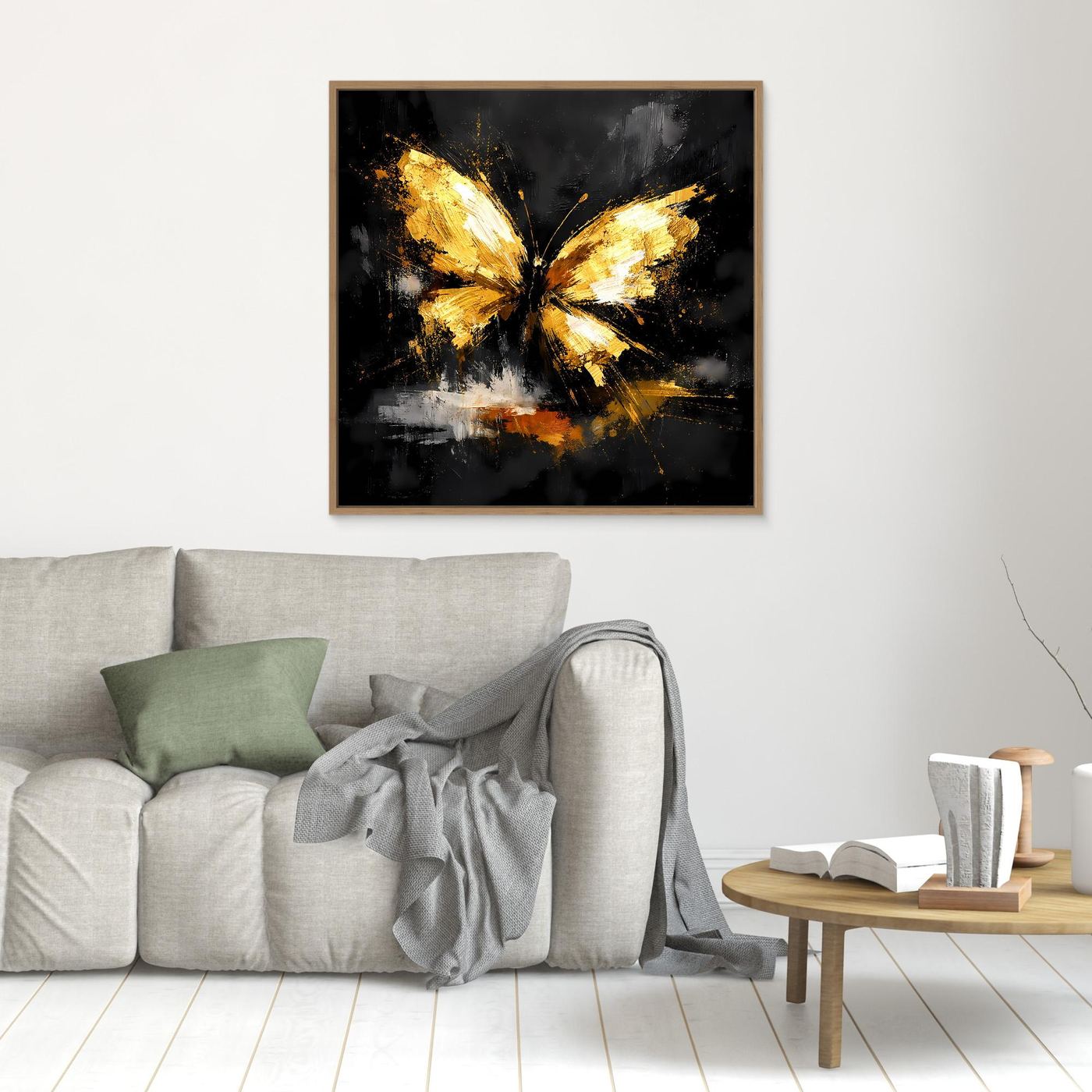 Leinwand Goldener Schmetterling Abstrakt | Modernes Insekten Wandbild Schwarz Gold