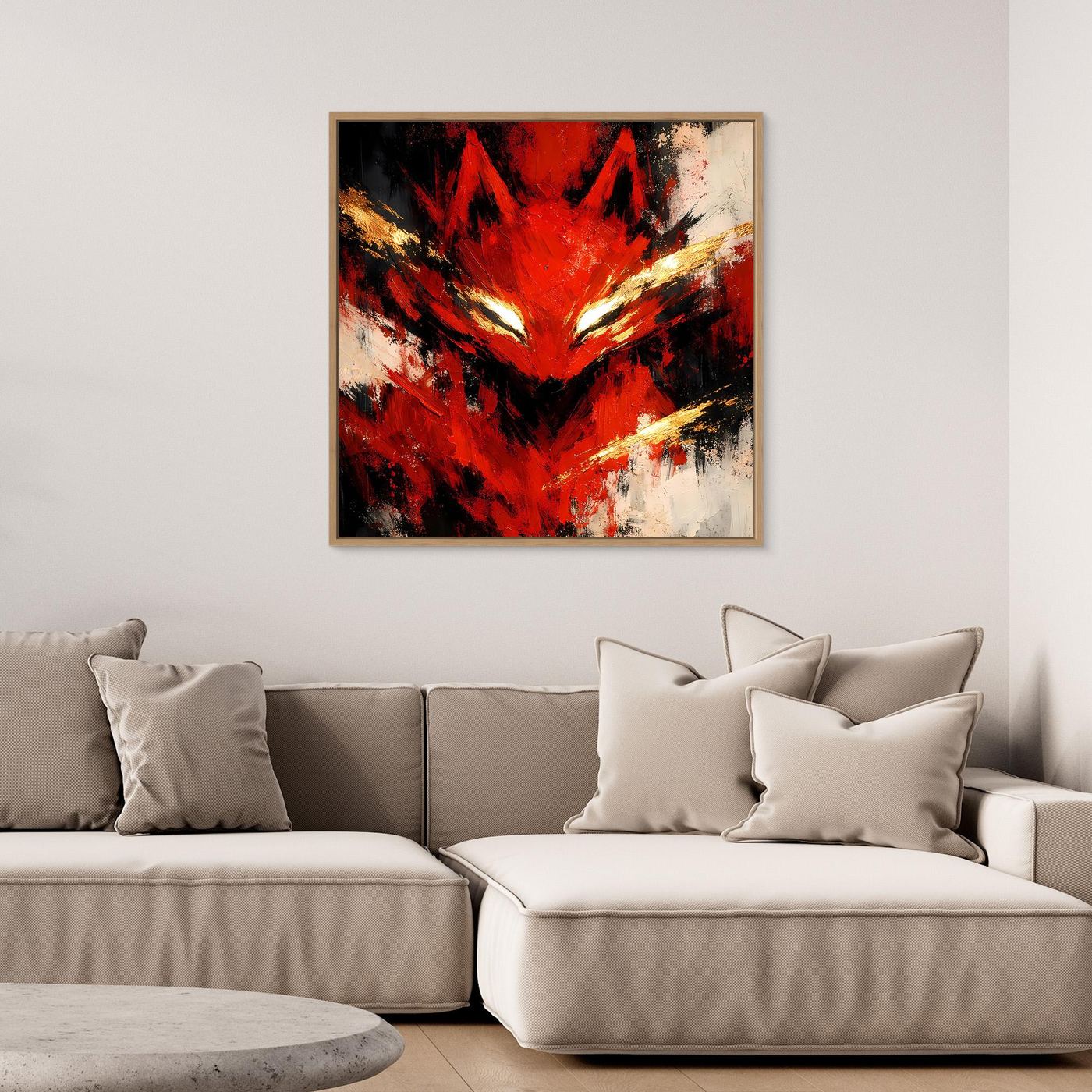 Leinwand Mystischer Kitsune Fuchs in Rot | Abstraktes Japanisches Mythologie Wandbild