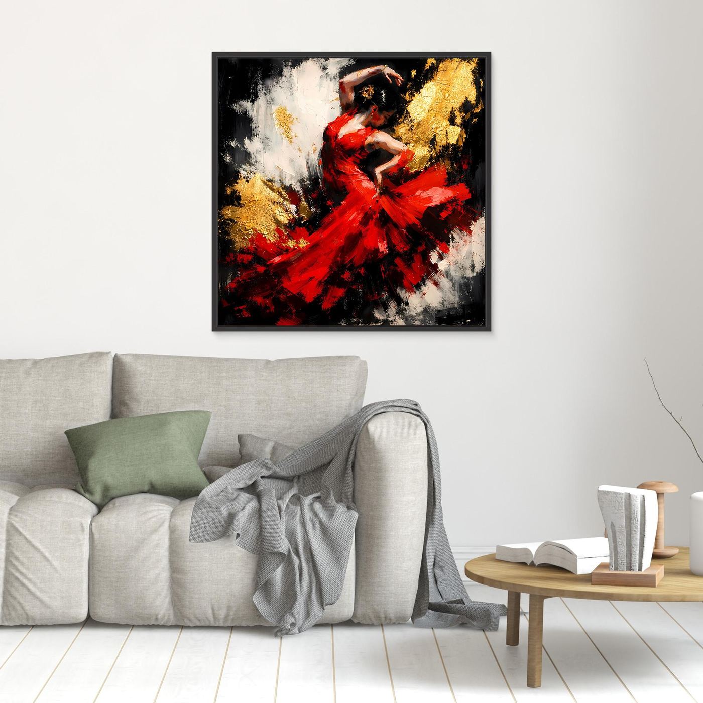 Leinwand Flamenco Tänzerin in Rot und Gold | Modernes Abstraktes Tanz Wandbild