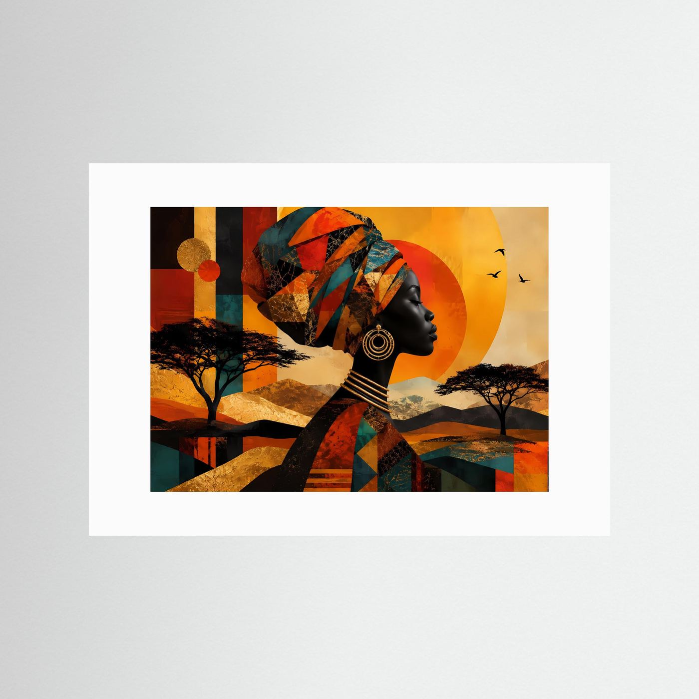 Afrikanische Frau Poster | Moderne Afrika Wandkunst | Abstraktes Porträt in Gold & Erdtönen | Elegante Ethno Wall Art | Luxus Leinwandbild
