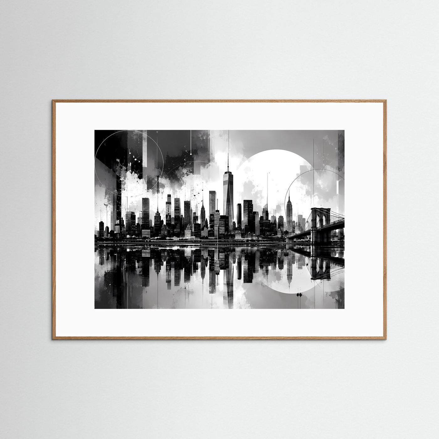 New York Skyline Poster Schwarz Weiß | Moderne City Wandkunst | Manhattan Skyline mit Brooklyn Bridge | Minimalistische Fine Art