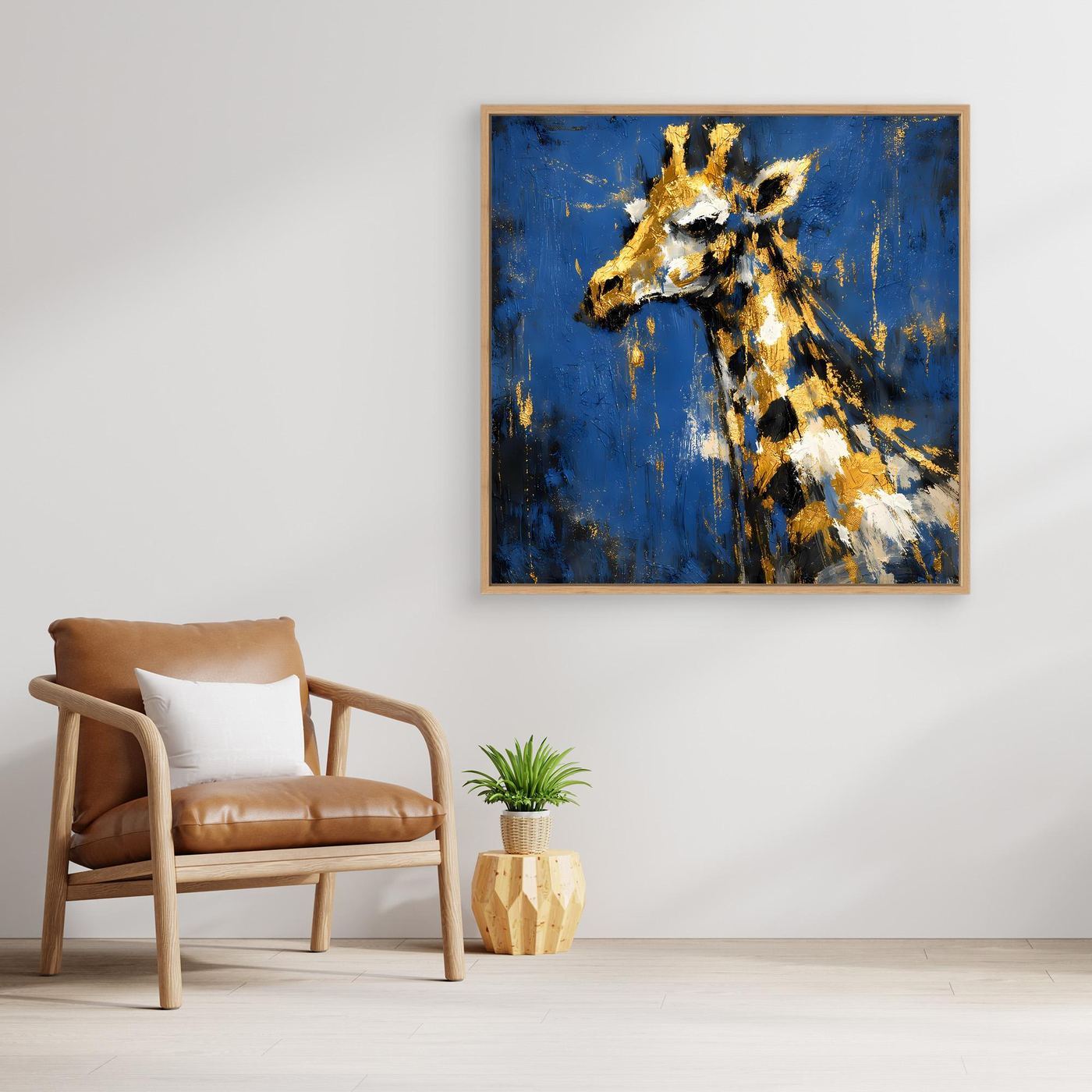 Leinwand Elegante Giraffe in Gold und Blau | Abstraktes Tier Wandbild