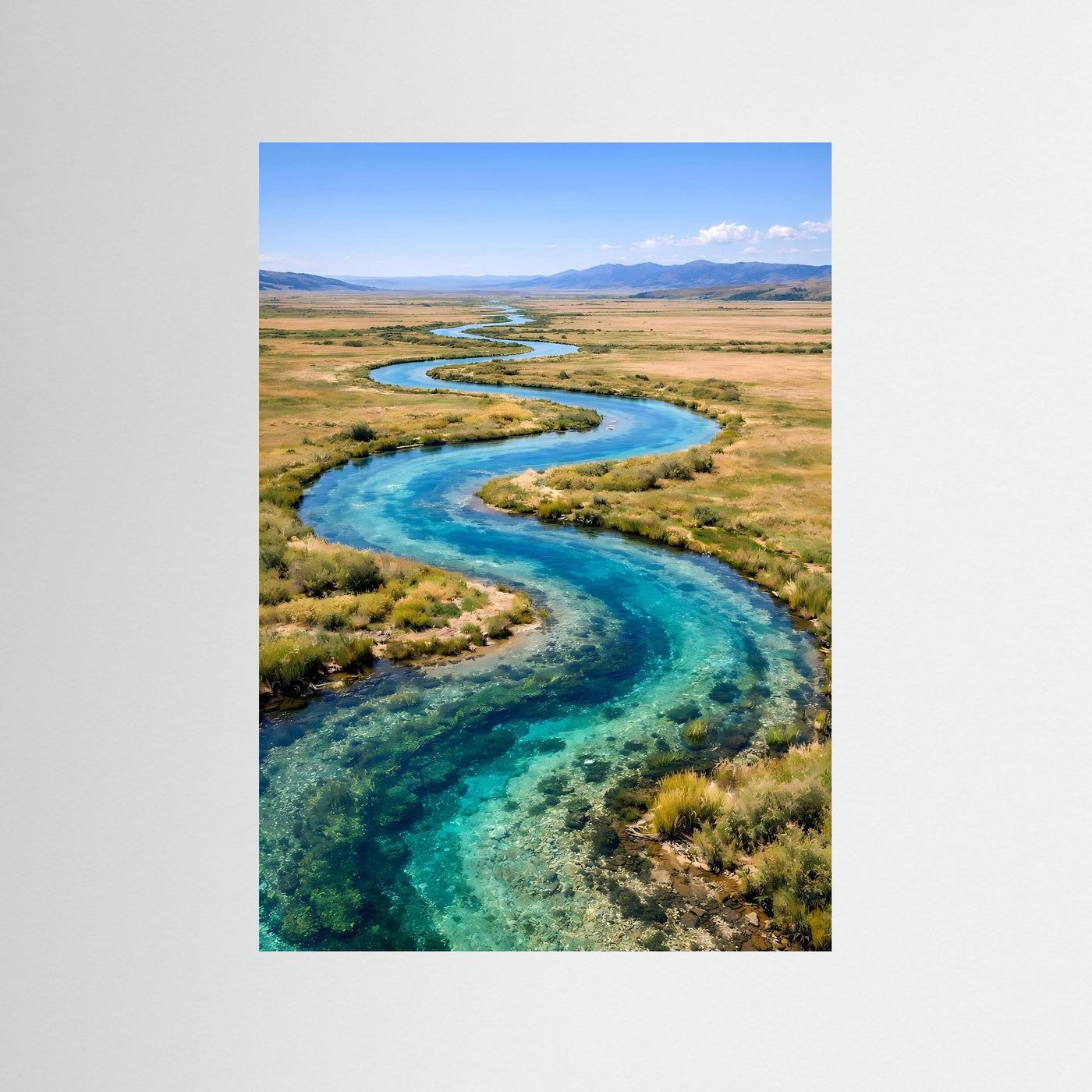 Landschafts-Wandposter mit türkisfarbenem Fluss durch Natur, Hochformat