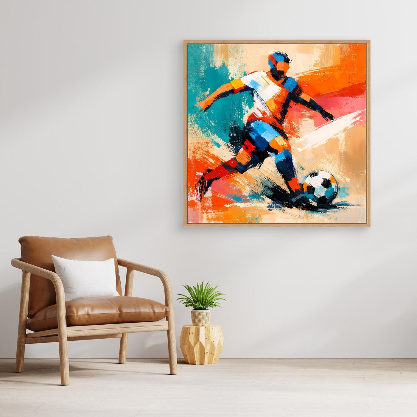 Leinwand Dynamischer Fußballspieler in Aktion | Abstraktes Sport & Fußball Wandbild