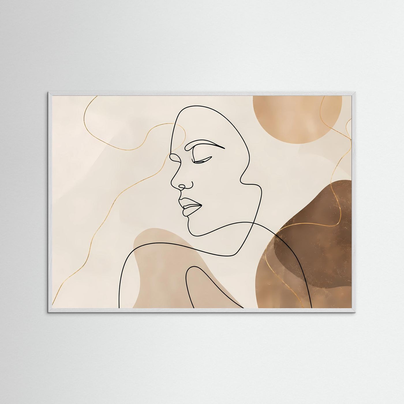 Minimalistisches Line Art Gesicht Poster | One Line Gesicht Wandbild | Moderne Boho Kunst | Abstraktes Frauenportrait | Beige Skandinavische Wanddekoration