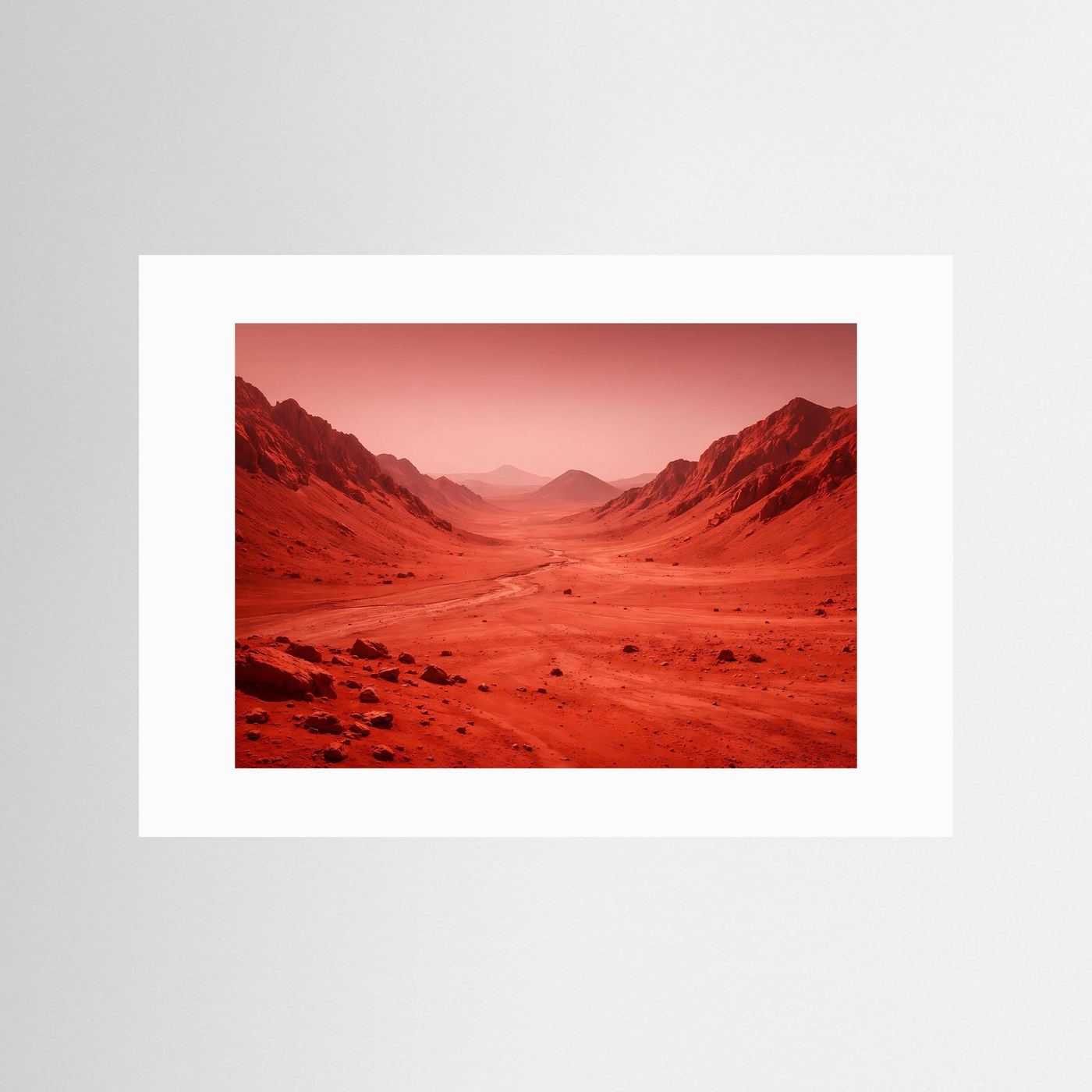 Querformatposter mit roter Marslandschaft und weißem Passepartout