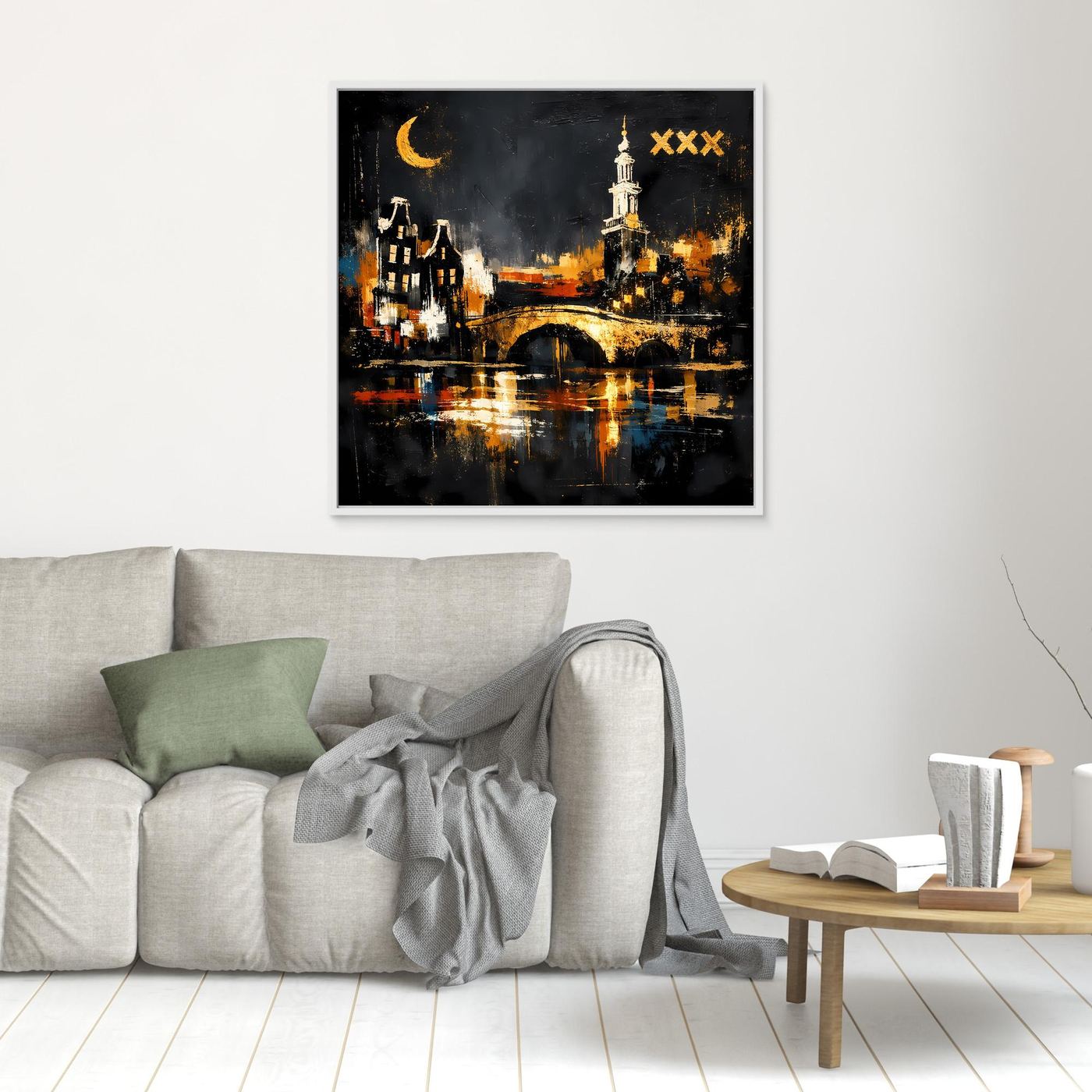 Leinwand Romantische Grachten von Amsterdam bei Nacht | Modernes Holland Wandbild