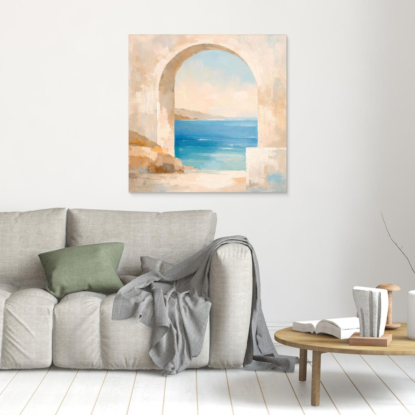 Leinwand Mediterraner Torbogen mit Meerblick | Abstraktes Ozean Wandbild