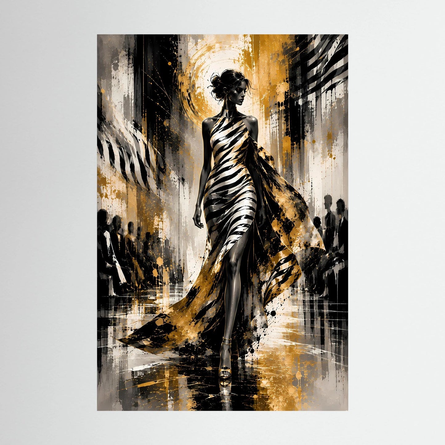 Elegante Frau in Gold & Schwarz | Abstrakte Fashion Kunst | Poster Hochformat
