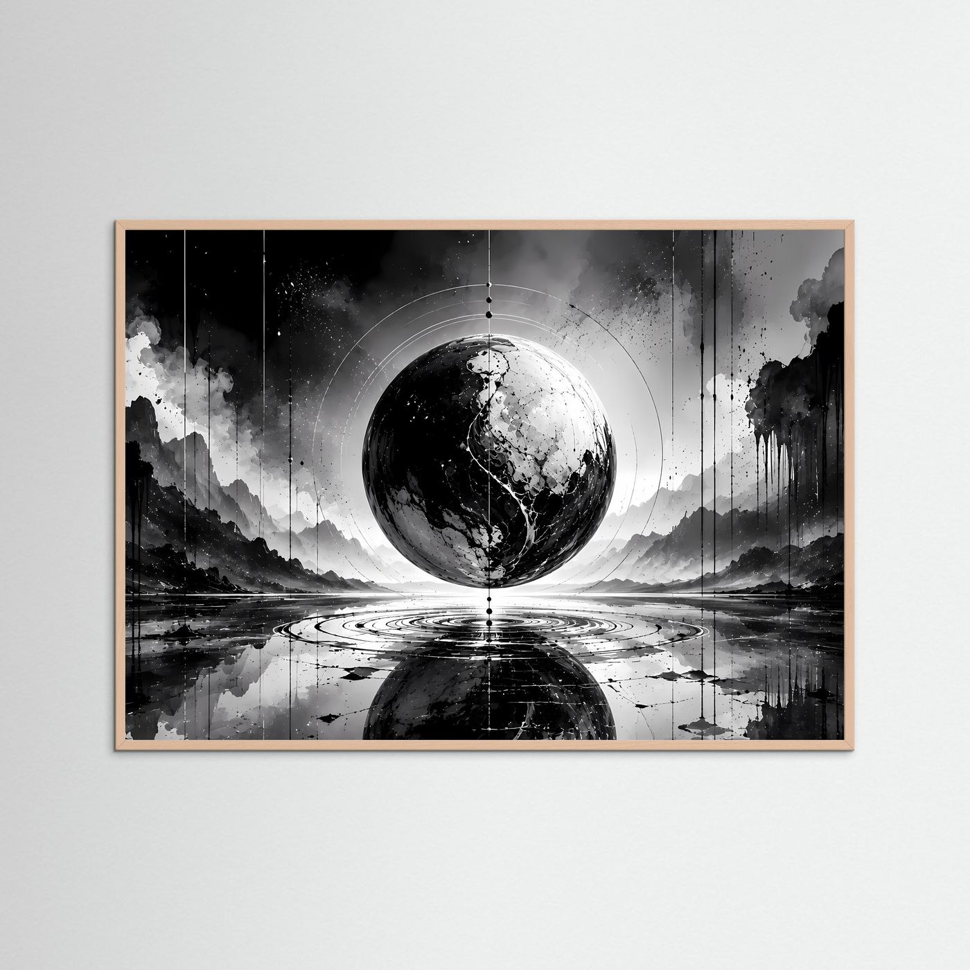 Schwarz Weiß Kugel Poster | Abstrakte Sphere Wandbild | Minimalistische Moderne Kunst | Monochrome Wall Art