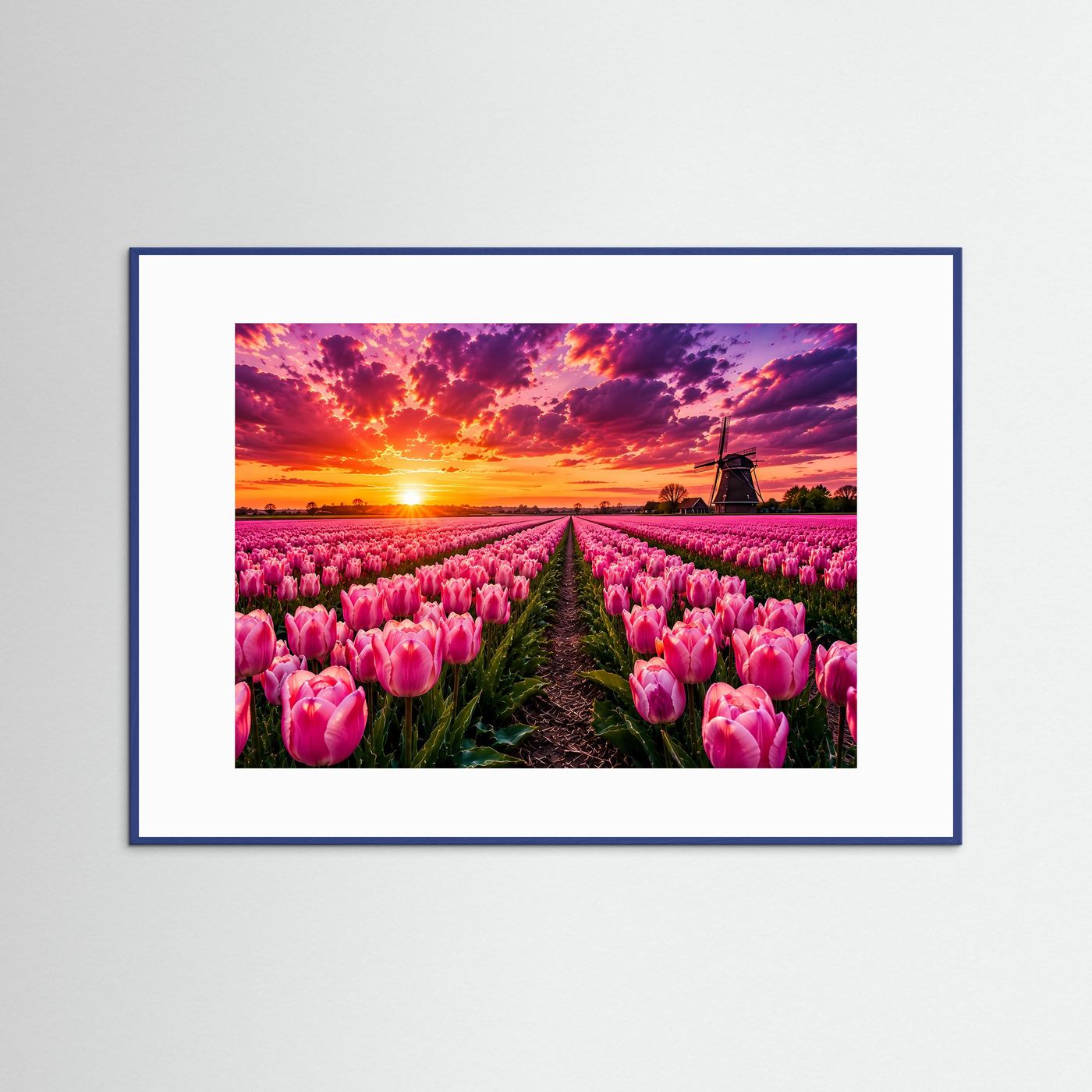 Rosa Tulpenfeld bei Sonnenuntergang | Holland Windmühle Landschaft