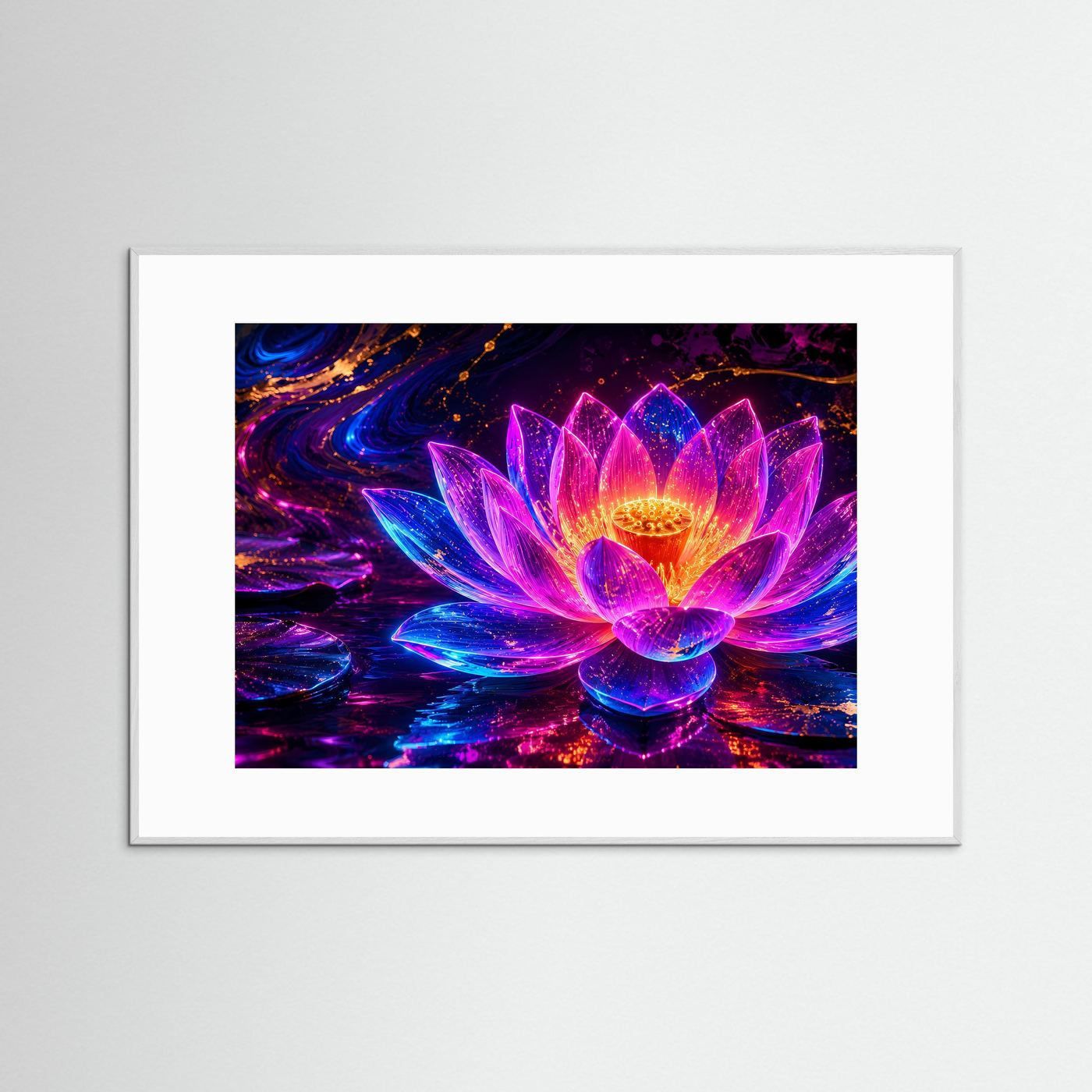 Leuchtende Lotusblüte in Neon Pink & Blau | Mystische moderne Lotus Kunst