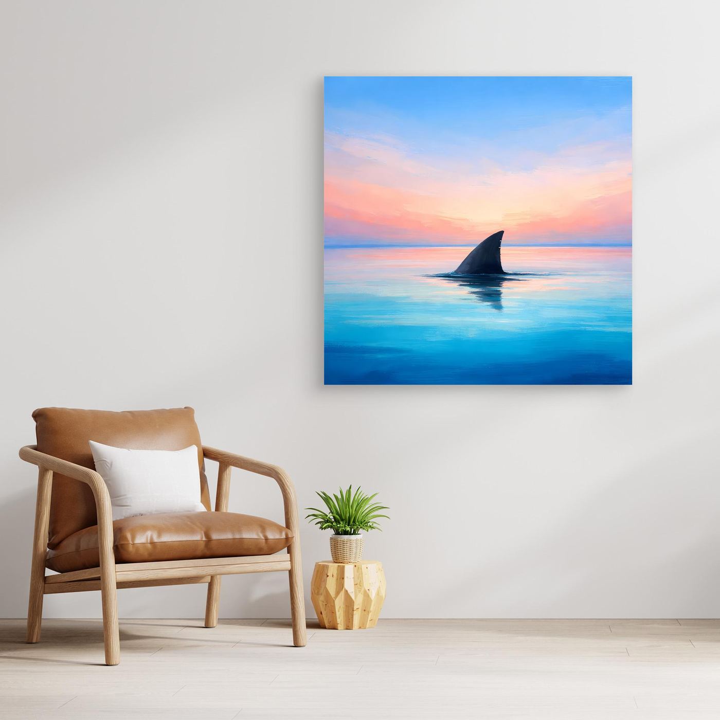 Leinwand Mystische Haifischflosse im Abendrot | Abstraktes Ozean Wandbild