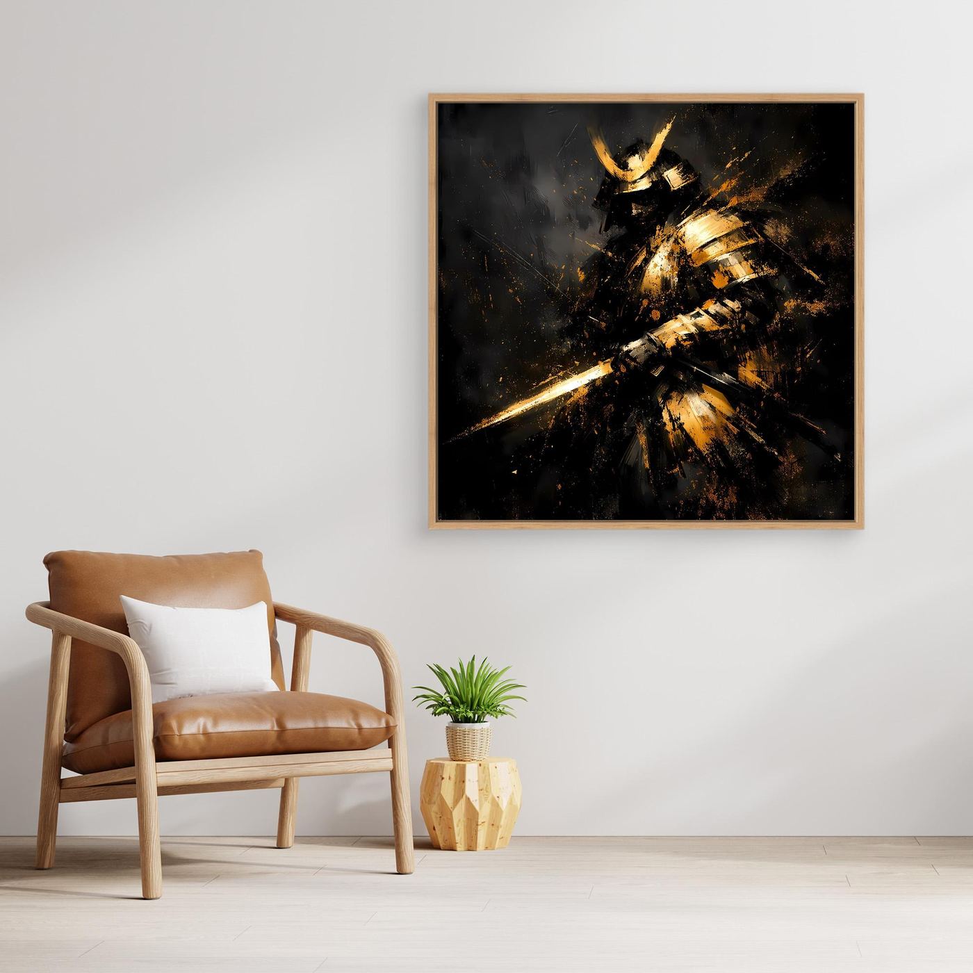 Leinwand Abstrakter Goldener Samurai | Modernes Japanisches Krieger Wandbild