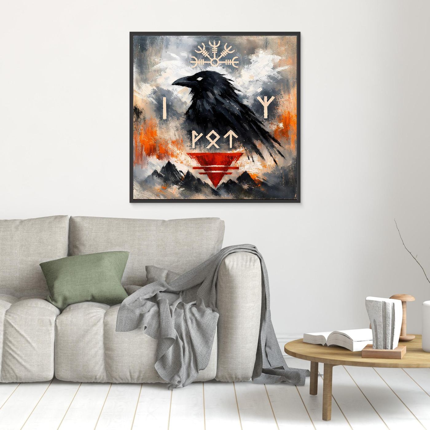Leinwand Odin's Rabe | Wikinger Runen & Vegvísir Nordisches Wandbild