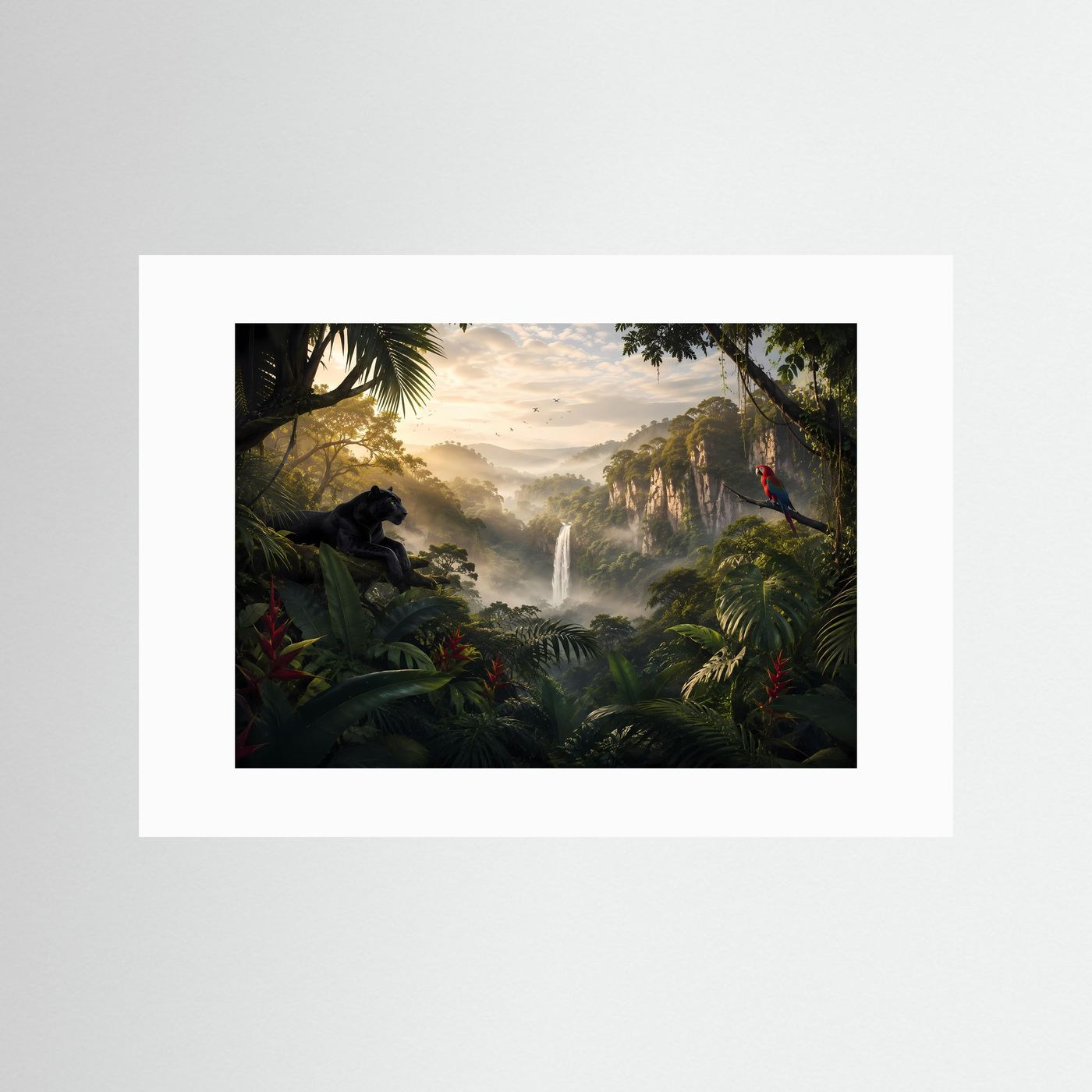 Geheimnisvoller Dschungel mit Wasserfall | Urwald & Panther Poster