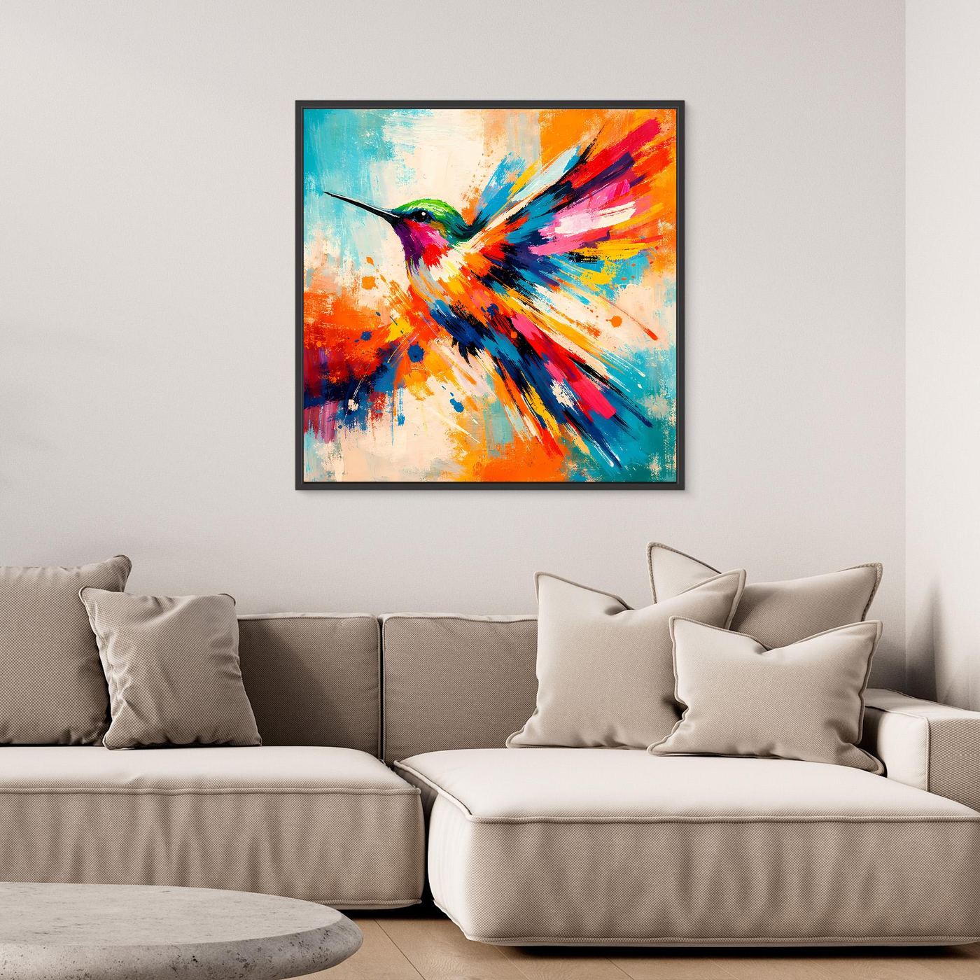 Premium Leinwand Kolibri Farbexplosion | Abstraktes Wandbild Modernes Vogel Poster