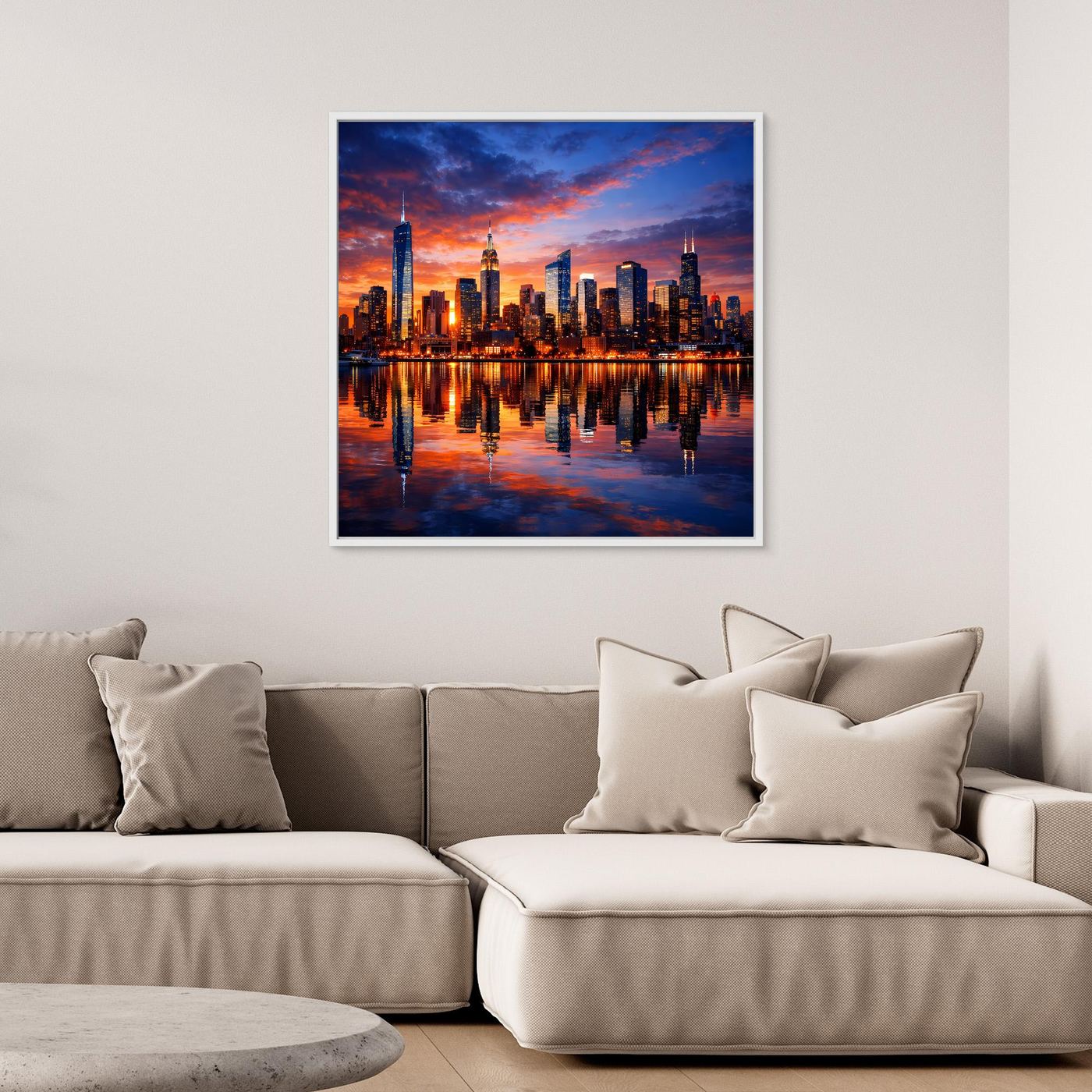 Leinwand Atemberaubende City Skyline im Abendrot | Urbanes New York Stil Wandbild