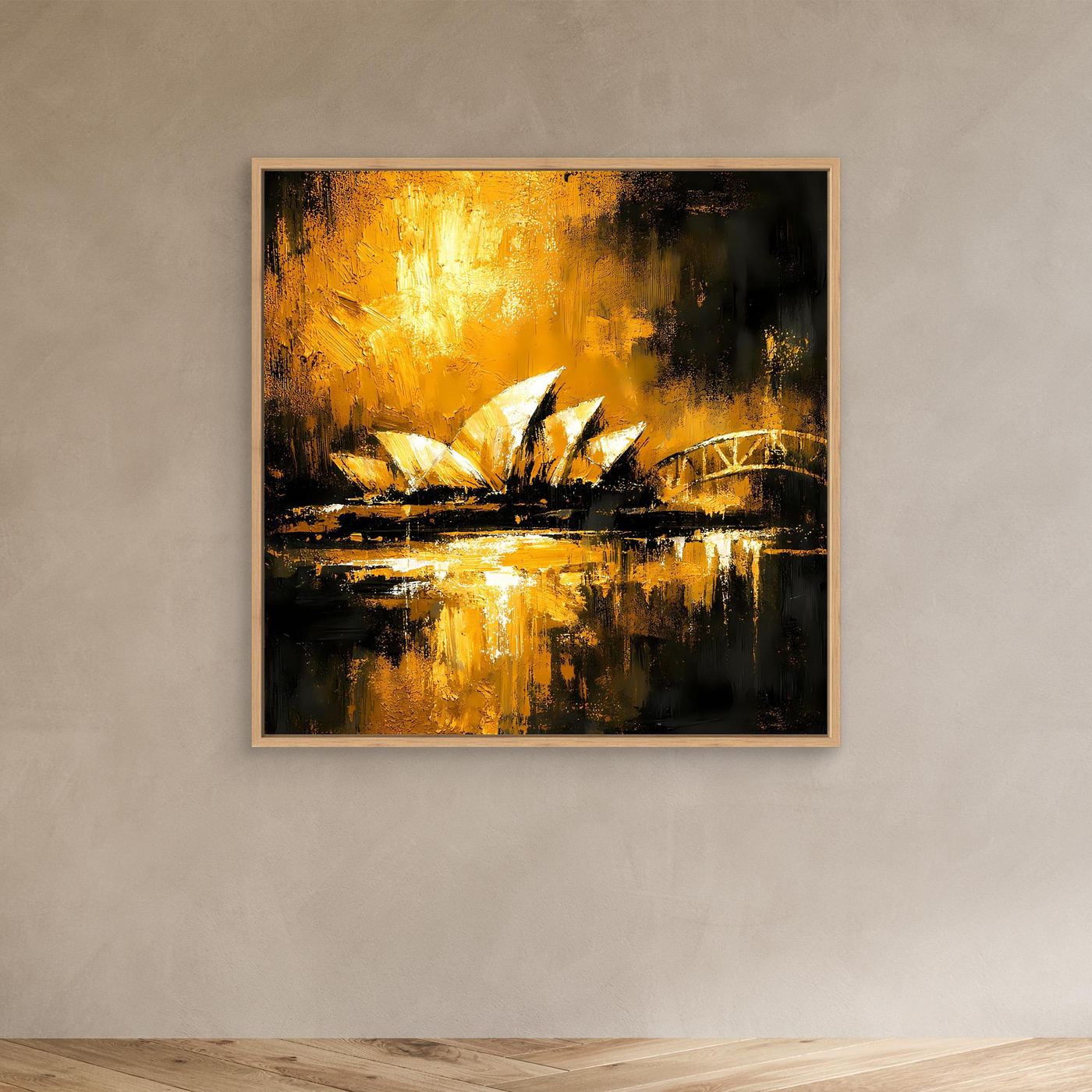 Leinwand Sydney Skyline bei Nacht | Abstraktes Opernhaus Wandbild Gold
