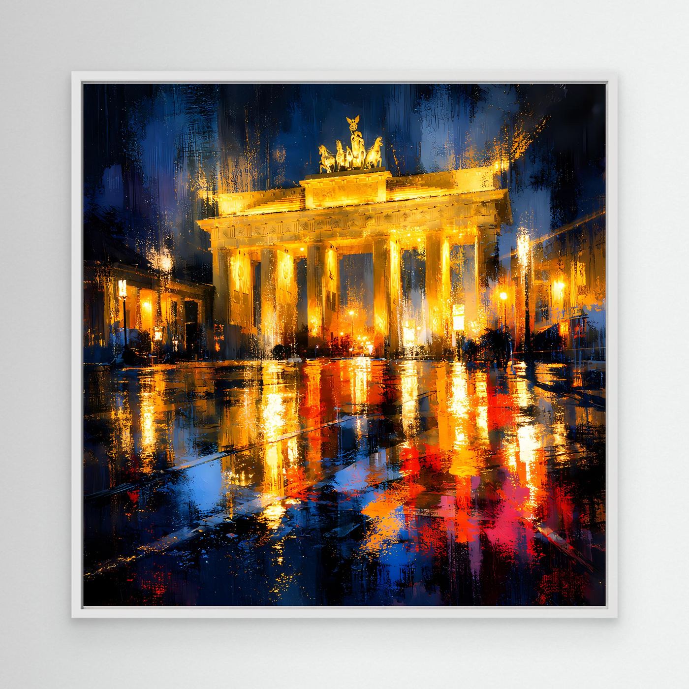 Leinwand Beleuchtetes Brandenburger Tor bei Nacht | Abstraktes Berlin Wandbild